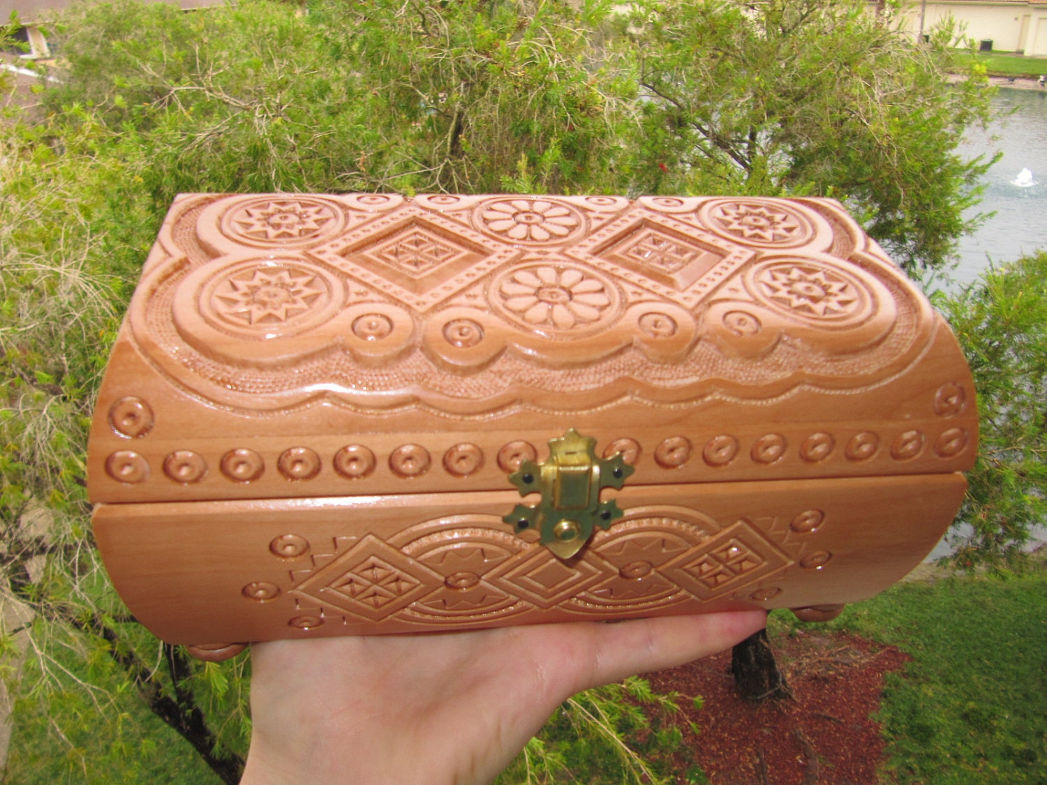 Buy cigars gifts christmas - Christmas Sale...Large Pear Hand-carved Cigar Box or Jewelry Box-a perfect Christmas gift.