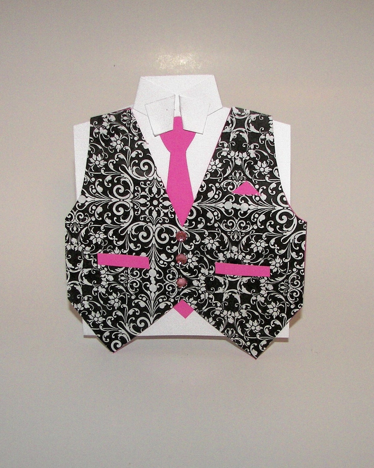 Hot Pink and Damask Men's Vest Card