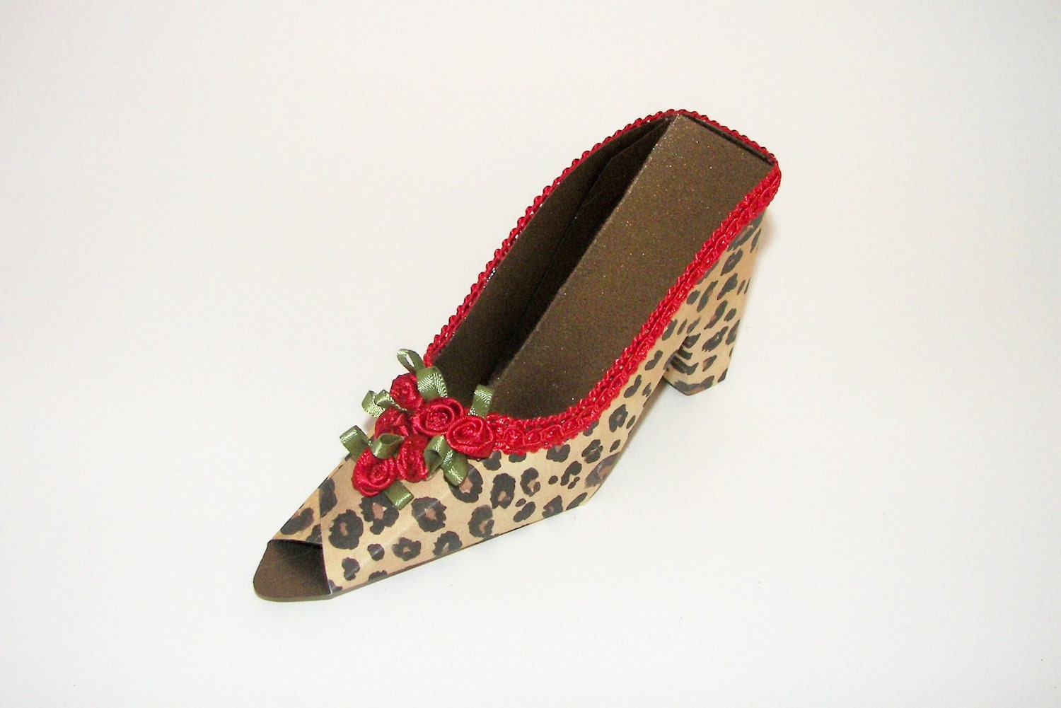 Paper Shoe Leopard Print with Red Roses