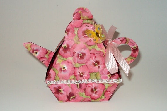 Pink Pansy Teapot Gift Box Favor Box OOAK Il_570xn