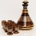 Vintage Brown and Gold Liquor Decanter with 8 Cordial Glasses