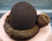 1940's Chocolate Wool Hat with Authentic Mink Fur Trim