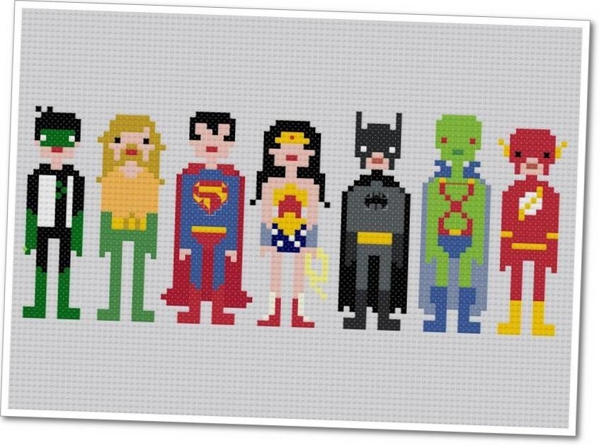 Pixel People - Justice League of America - PDF Cross Stitch Pattern - INSTANT DOWNLOAD