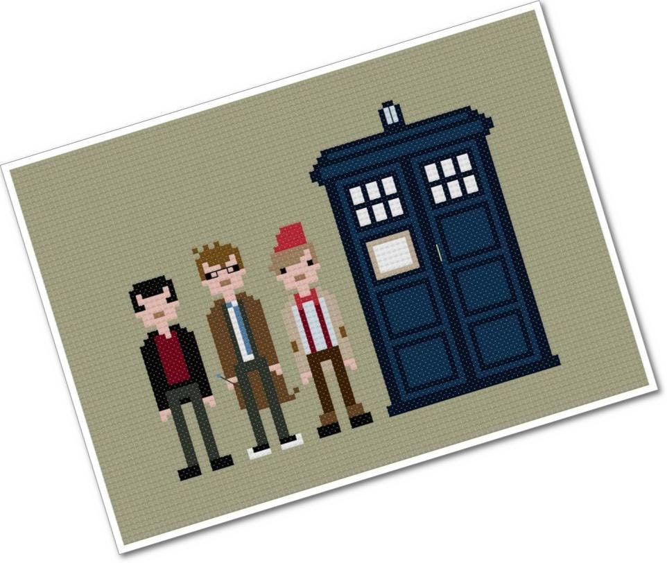 Pixel People - Doctors Nine, Ten, & Eleven - PDF Cross-stitch Pattern - INSTANT DOWNLOAD