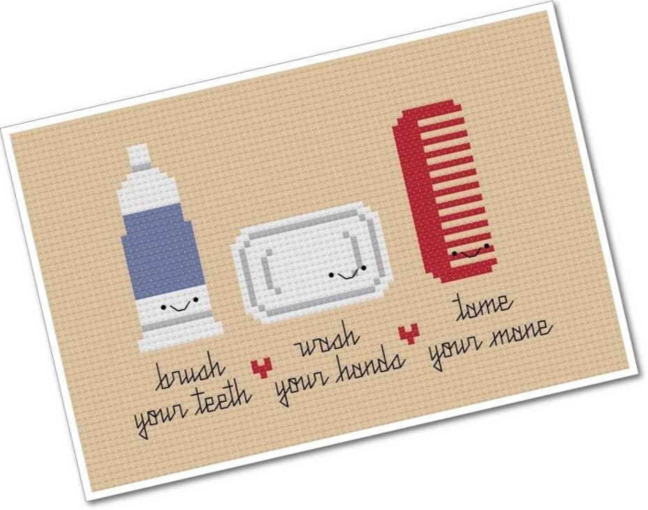 Kawaii Bathroom To-Do List - PDF Cross Stitch Pattern - INSTANT DOWNLOAD