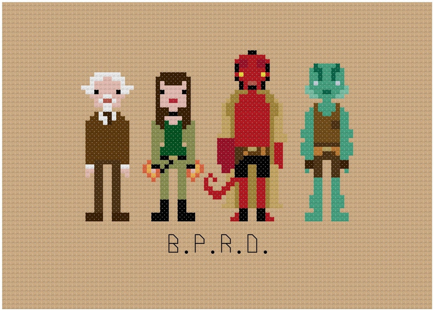 Pixel People - Hellboy & The B.P.R.D. - PDF Cross Stitch Pattern - INSTANT Download