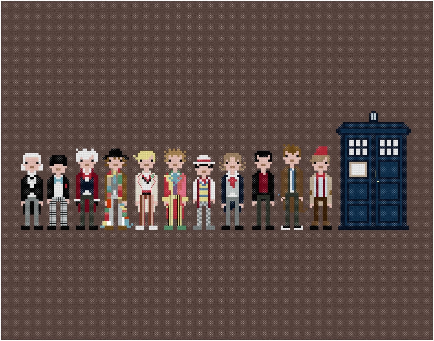 Pixel People - The Eleven Doctors - PDF Cross-stitch Pattern - INSTANT DOWNLOAD