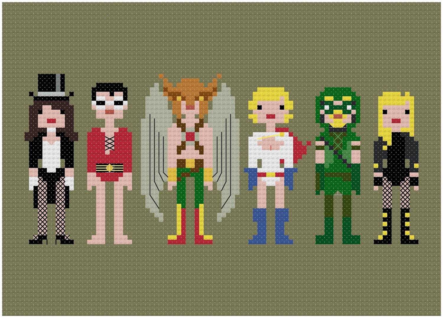 Pixel People - Justice League of America 2 - PDF Cross Stitch Pattern - INSTANT DOWNLOAD