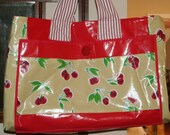Ultimate Bag Cherry and Tan Oilcloth Tote Fully Lined