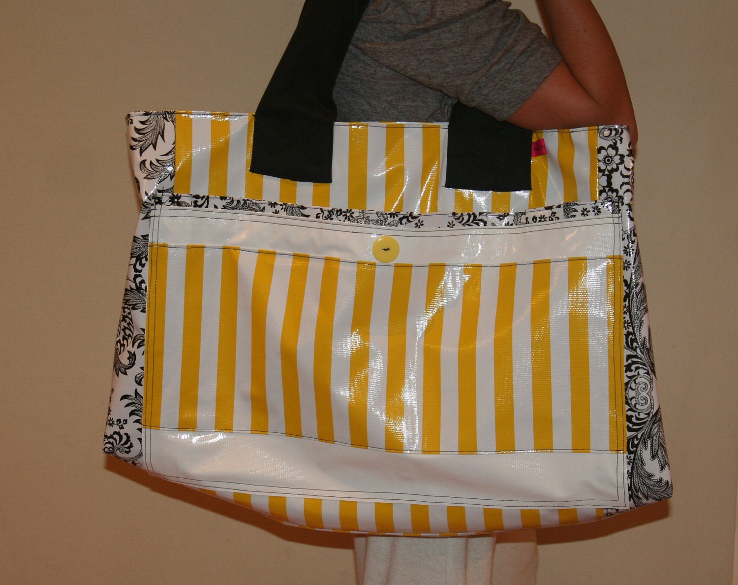Ultimate Beach Bag Yellow and White Stripe 