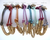 Ethiopian Trade beads with Leather Cord Bracelet and Vintage Button