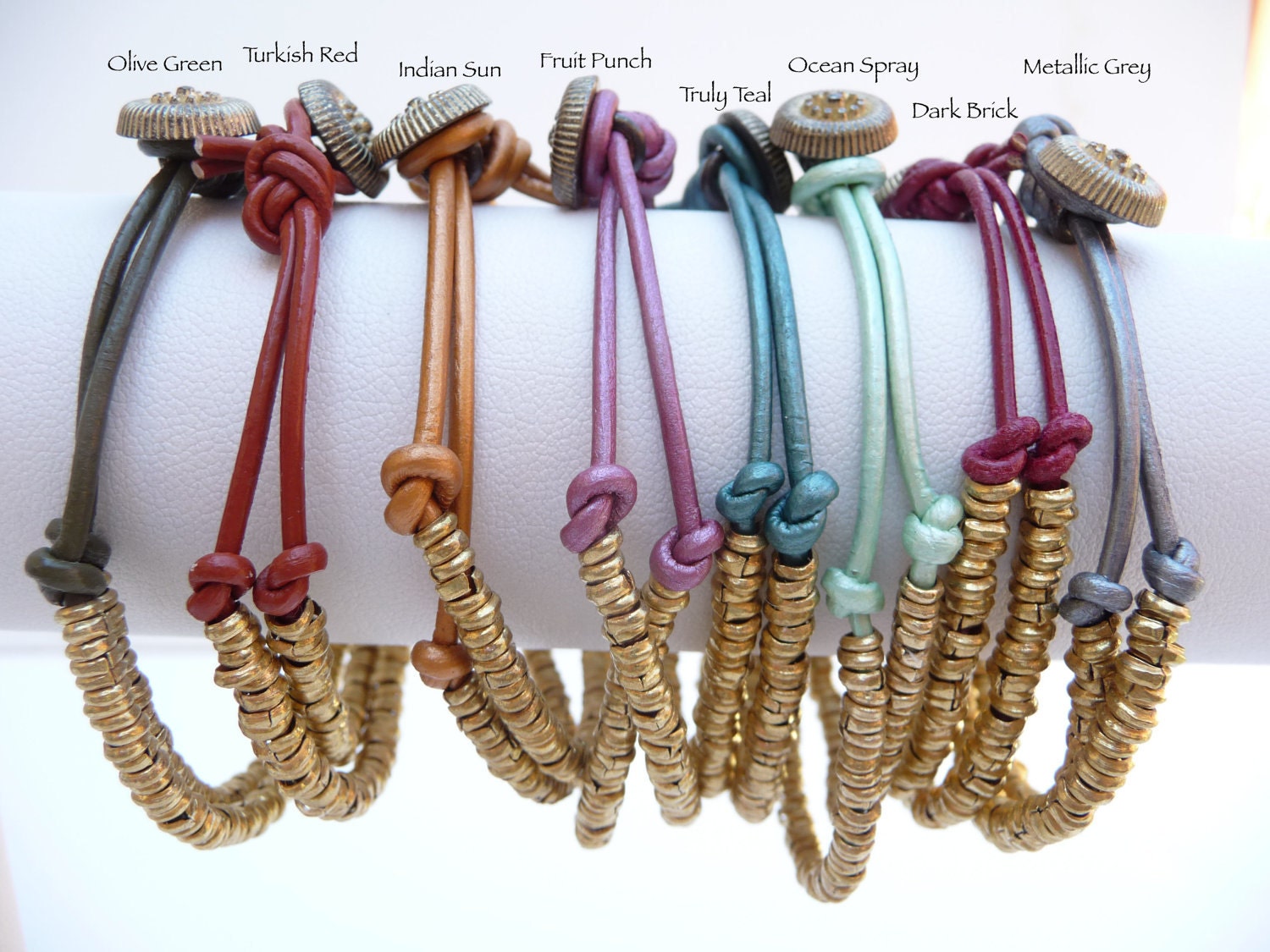 Ethiopian Trade beads with Leather Cord Bracelet and Vintage Button