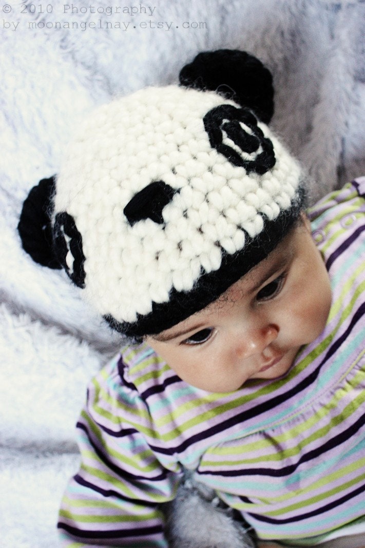 SALE 0 to 3m Newborn Panda Hat Baby Bear Beanie Baby Shower Gift Crochet Baby Hat Black Off White Panda Bear Hat Newborn Bear Photo Prop