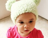 SALE 6 to 12m Green Baby Pom Pom Hat Crochet Pom Pom Beanie - Crochet Baby Hat Lime Green Pom Pom Photo Prop