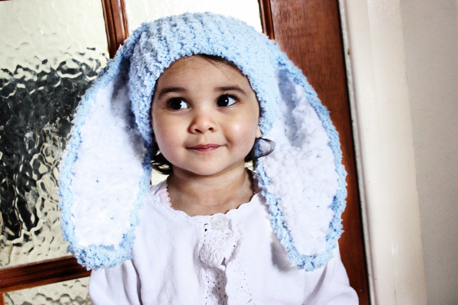 SALE 3 to 6m Blue Baby Bunny Hat Baby Beanie - Crochet Baby Hat Bunny Ears Fluffy Bunny Rabbit Animal Hat Infant Photo Prop