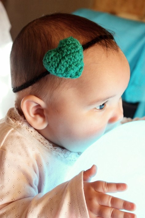 SALE 0 to 3m Newborn Girl Headband Green Love Heart Baby Headband Baby Skinny Headband Newborn Prop Crochet Heart Headband Baby Shower Gift