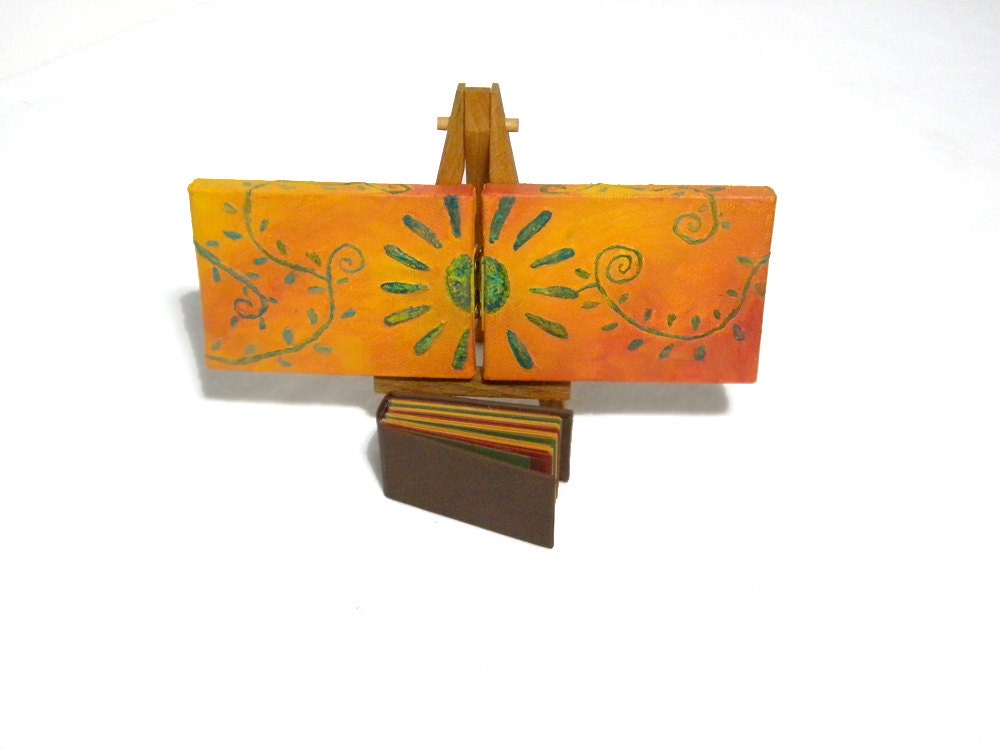 Mini Book / Journal Hidden in Hinged Canvases Hand Painted with Flower and Vines ACEO