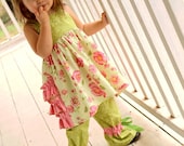 Pink and Green Ruffle Knot Dress with Ruffle Pants