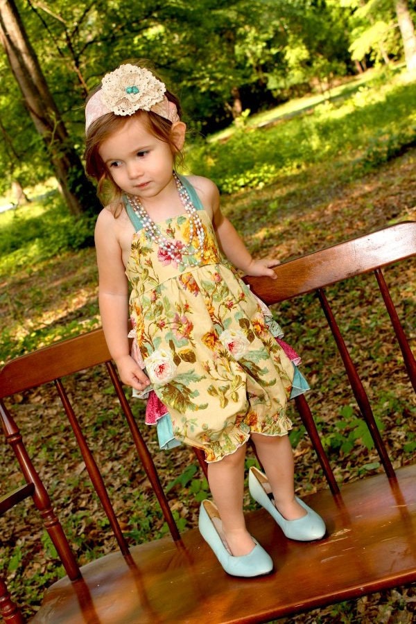 Shabby Chic Halter Ruffle Romper Sizes 6-12 M, 12-18 M, 2, 3, 4, 5