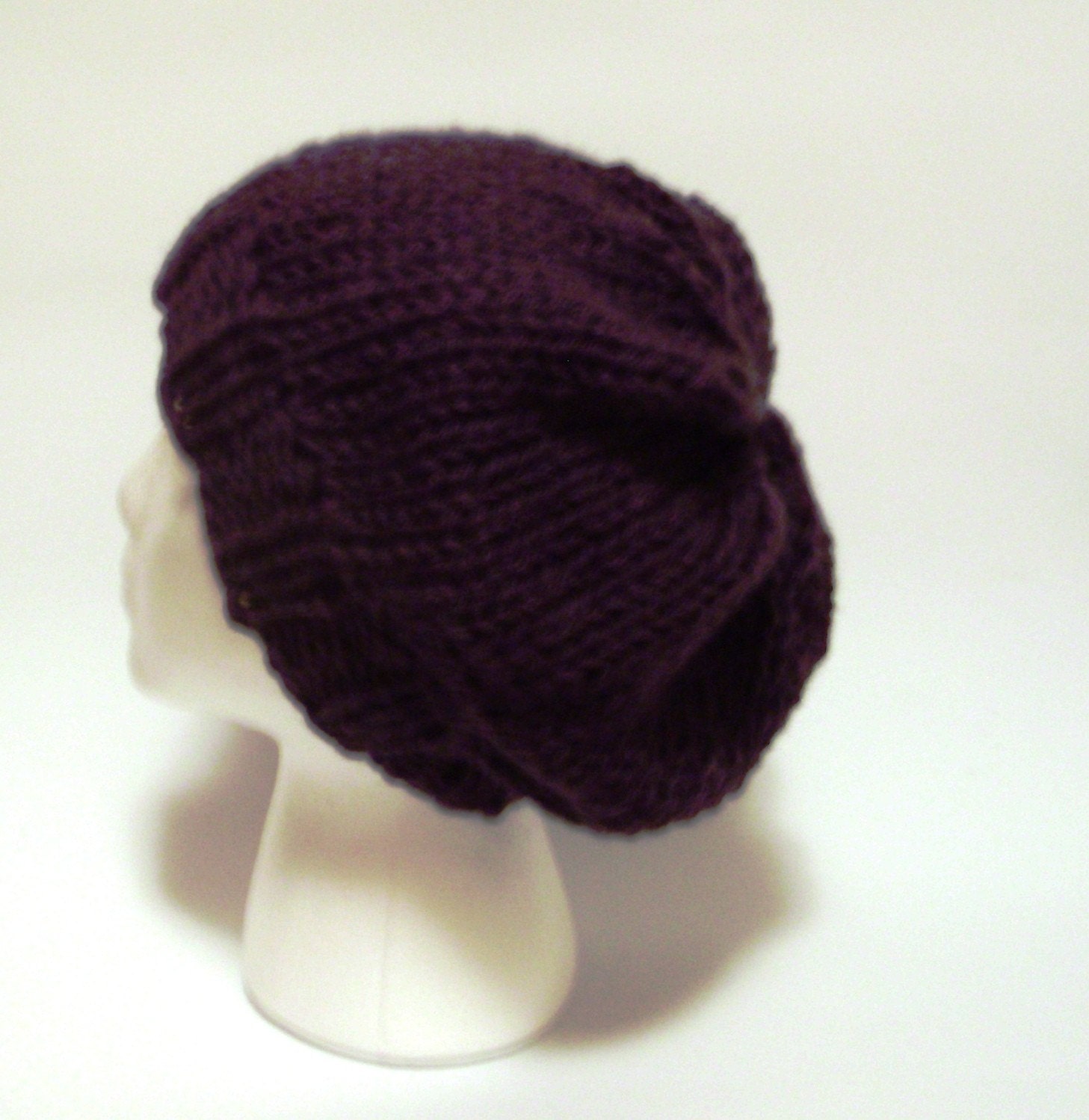 Plum Purple Chunky Knit Slouchy Beret Hat