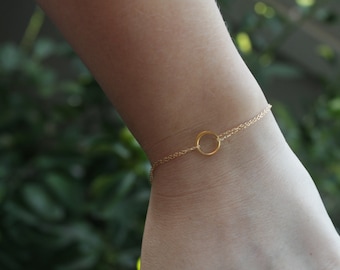 Gold ring bracelet- 14k gold filled, eternity ring bracelet, gold circle bracelet, simple circle, flattened circle