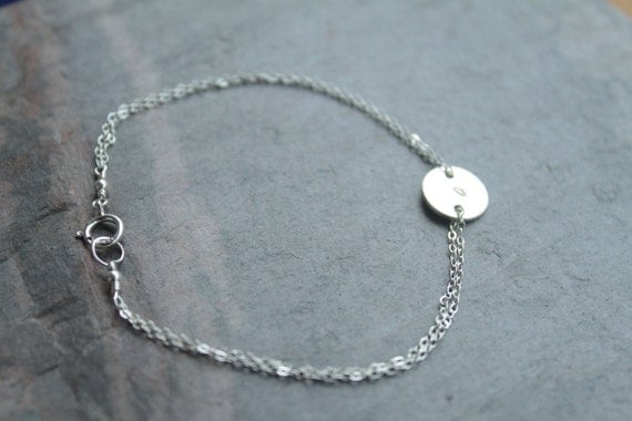 Monogram bracelet  -Personalized bracelet,  Sterling silver, sister, mothers gift, handstamped disc, silver