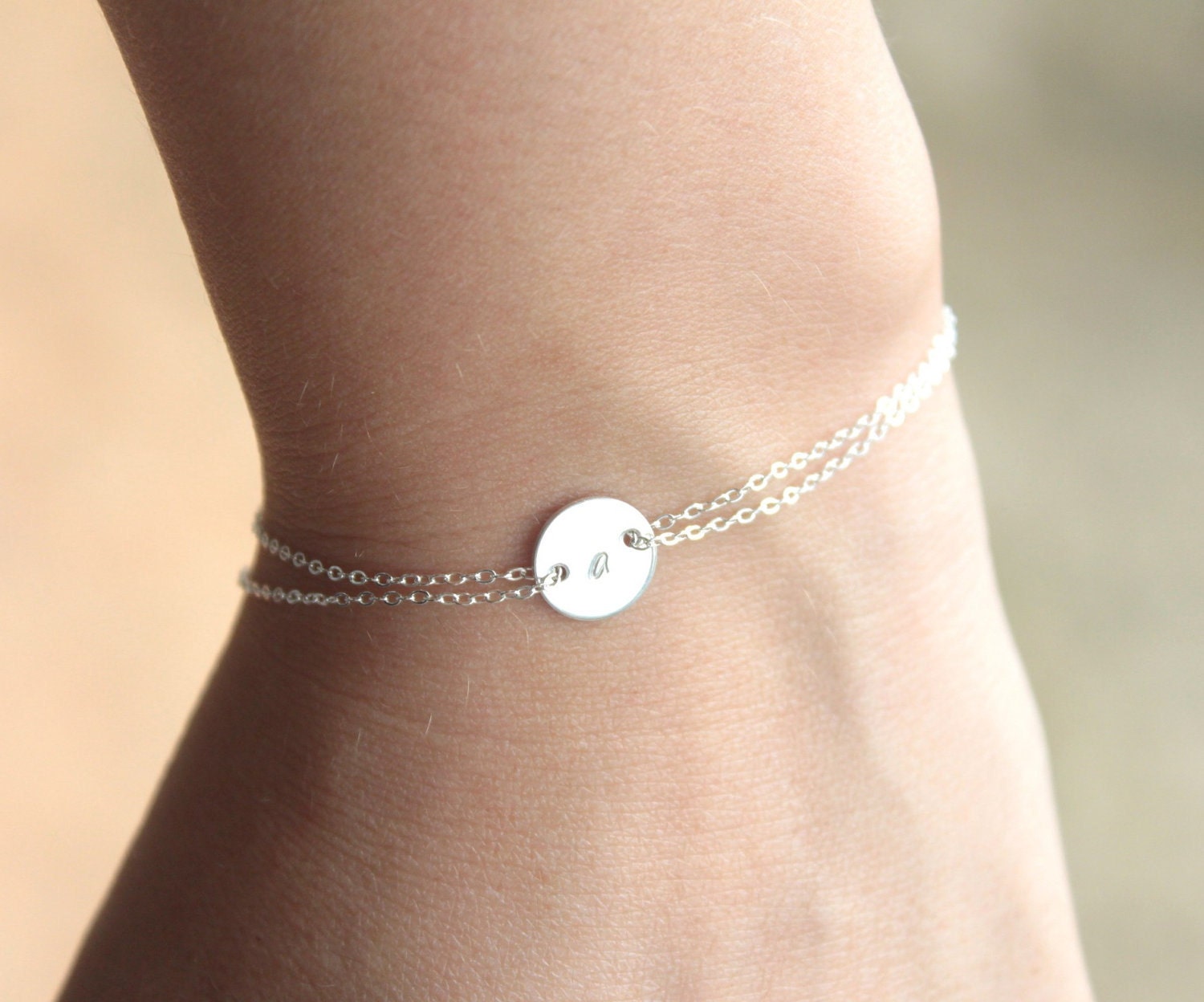 Monogram bracelet  -Personalized bracelet,  Sterling silver, sister, mothers gift, handstamped disc, silver