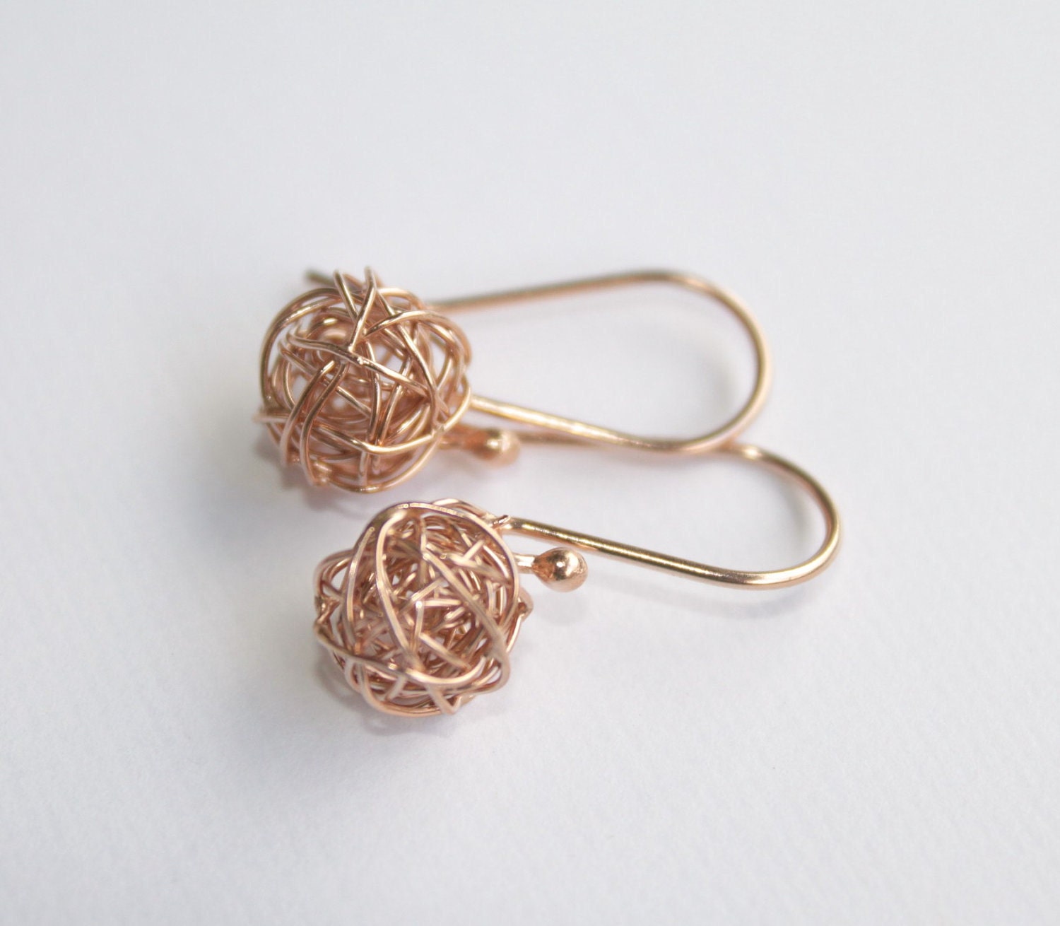 Gold Ball Earrings on Rose Gold Ball Wire Tangle Earrings  Dangle Earrings