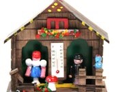 Vintage Wooden Weather House Barometer