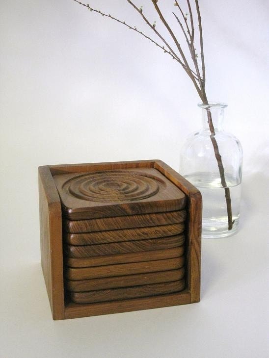 Set of 8 Teak Coasters