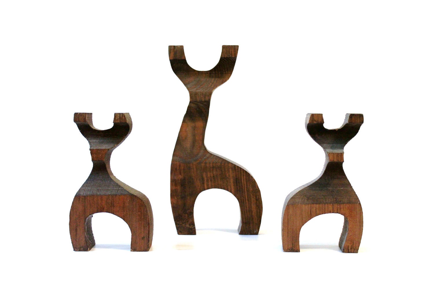 Vintage Set of Handmade Wooden Deer