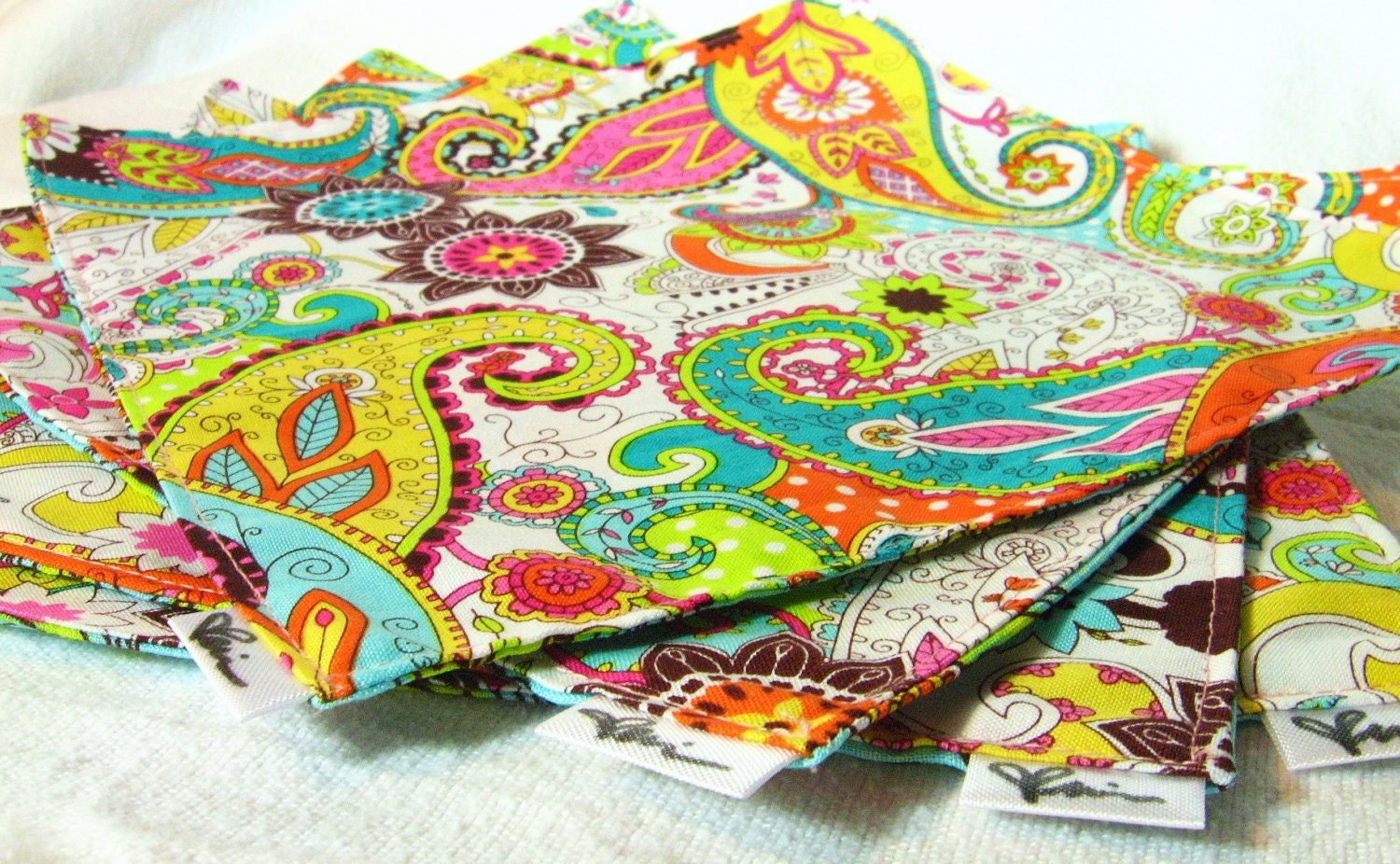 4 Reversible Cotton Napkins Bright Floral Paisley by FauxFront