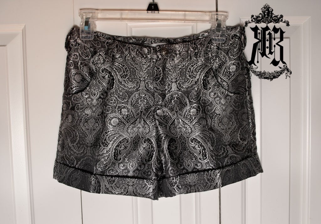 Royal Lily- black silver brocade shorts