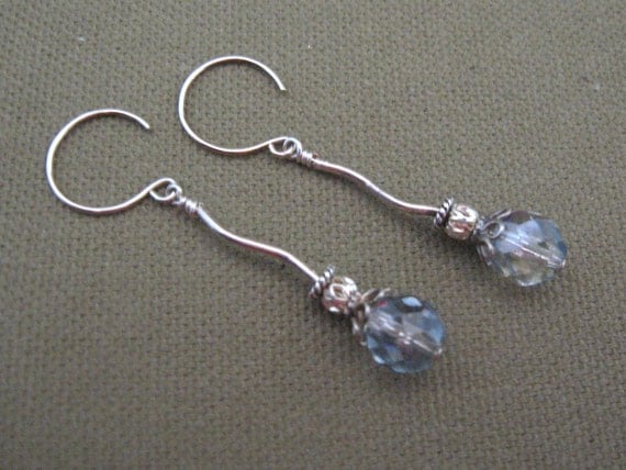Aquamarine March Birthstone Sterling Silver Dangle Earrings