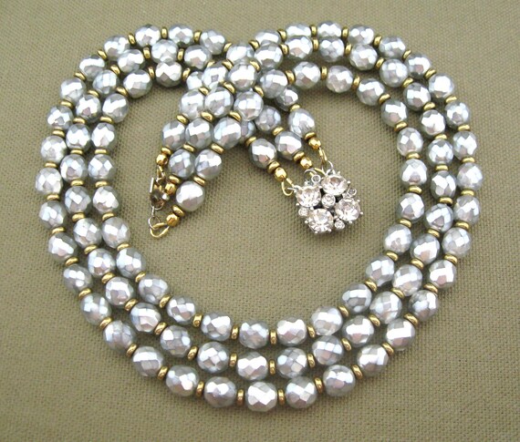 Mixed Silver Gold Beaded Multi Strand Necklace Earrings Set Wedding Bridal Formal