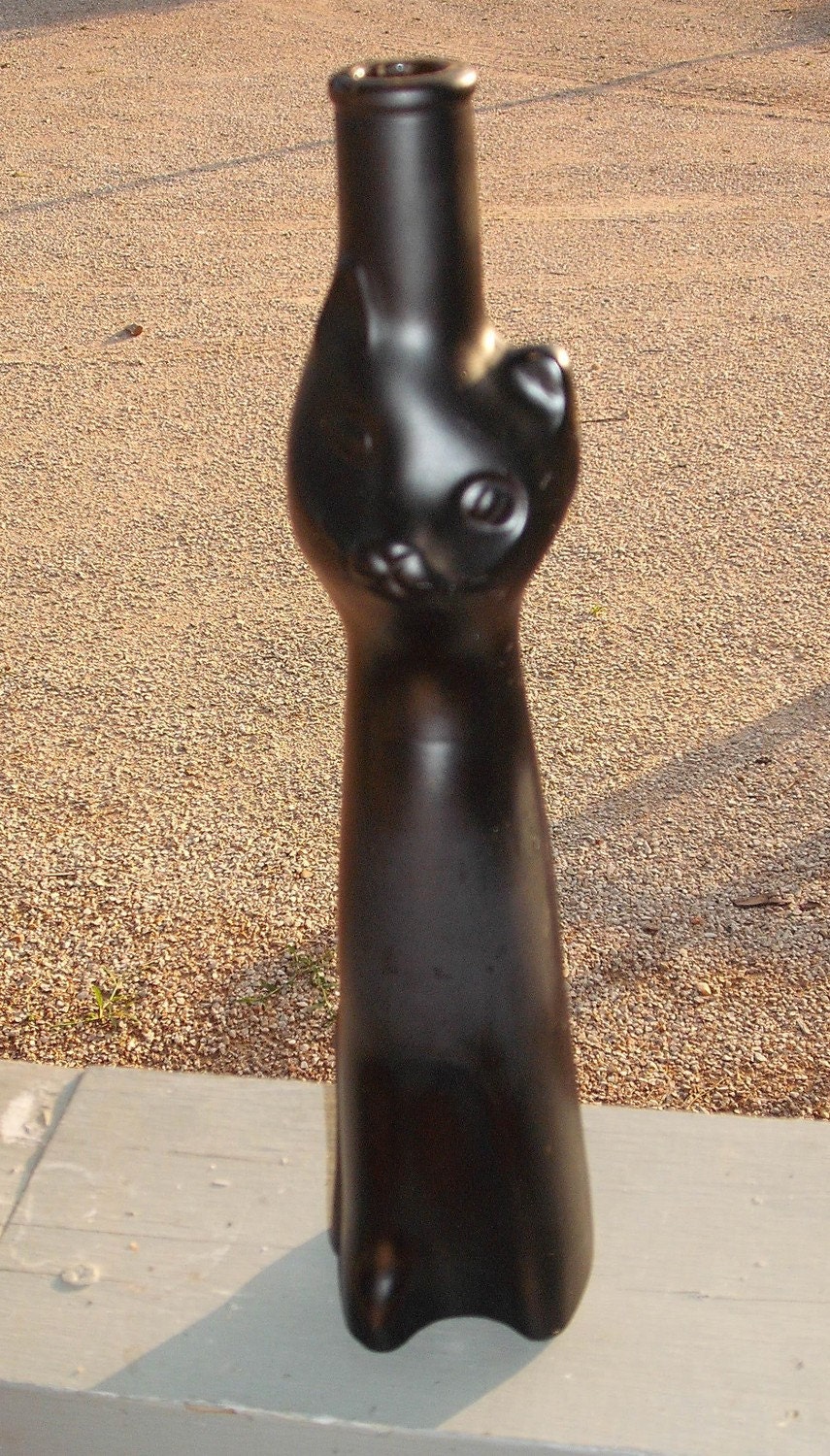 Black Cat Bud Vase Vintage German Wine Bottle by lasosantiques