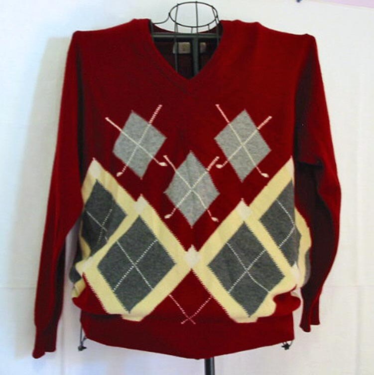 Pure CASHMERE ARGYLE Golf SWEATER Mens or Unisex by AzaleaTrail