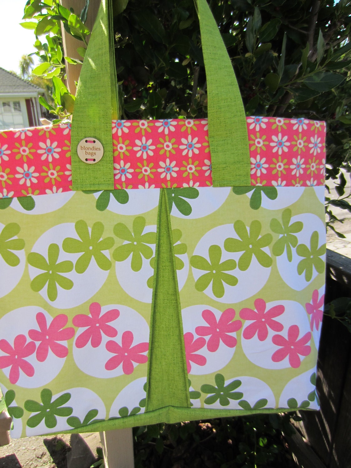 Reserve Georgene SUMMER SALE "Summer of '69 Hand Sewn Oversized Tote Bag Hot Pink & Lime Green