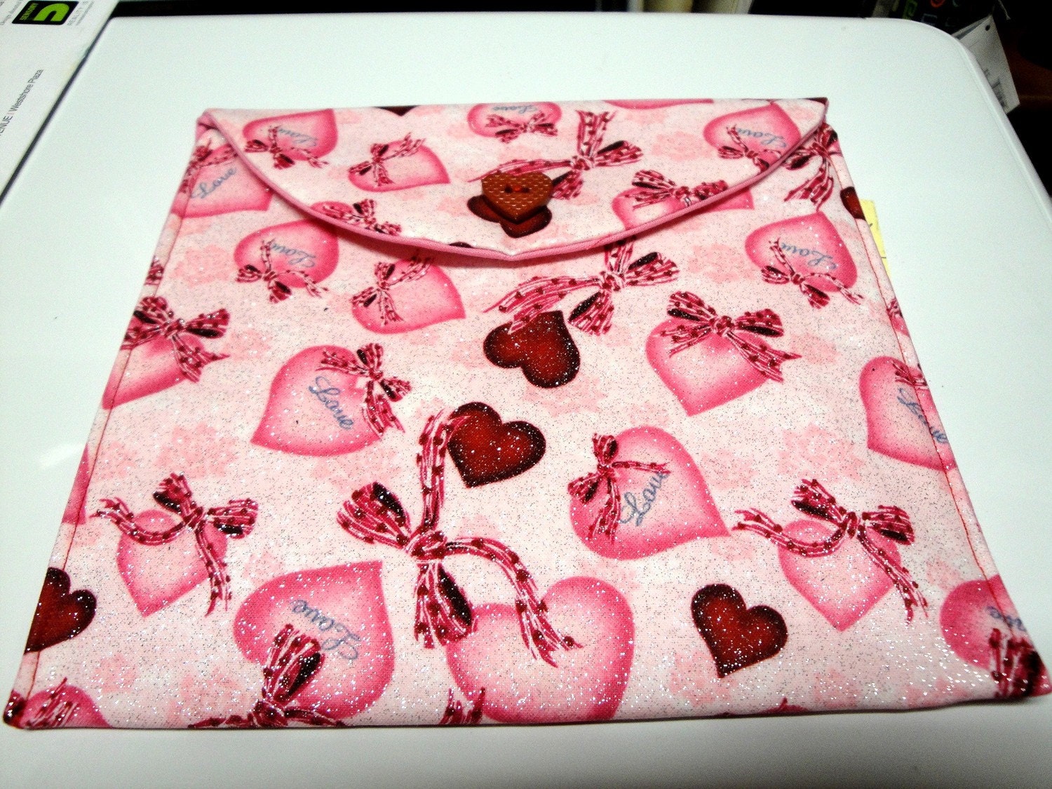 Valentine Pouch, Wallet, Clutch Bag, Valentine Love Hearts Fabric, CD size, 7x6 3-4 inches