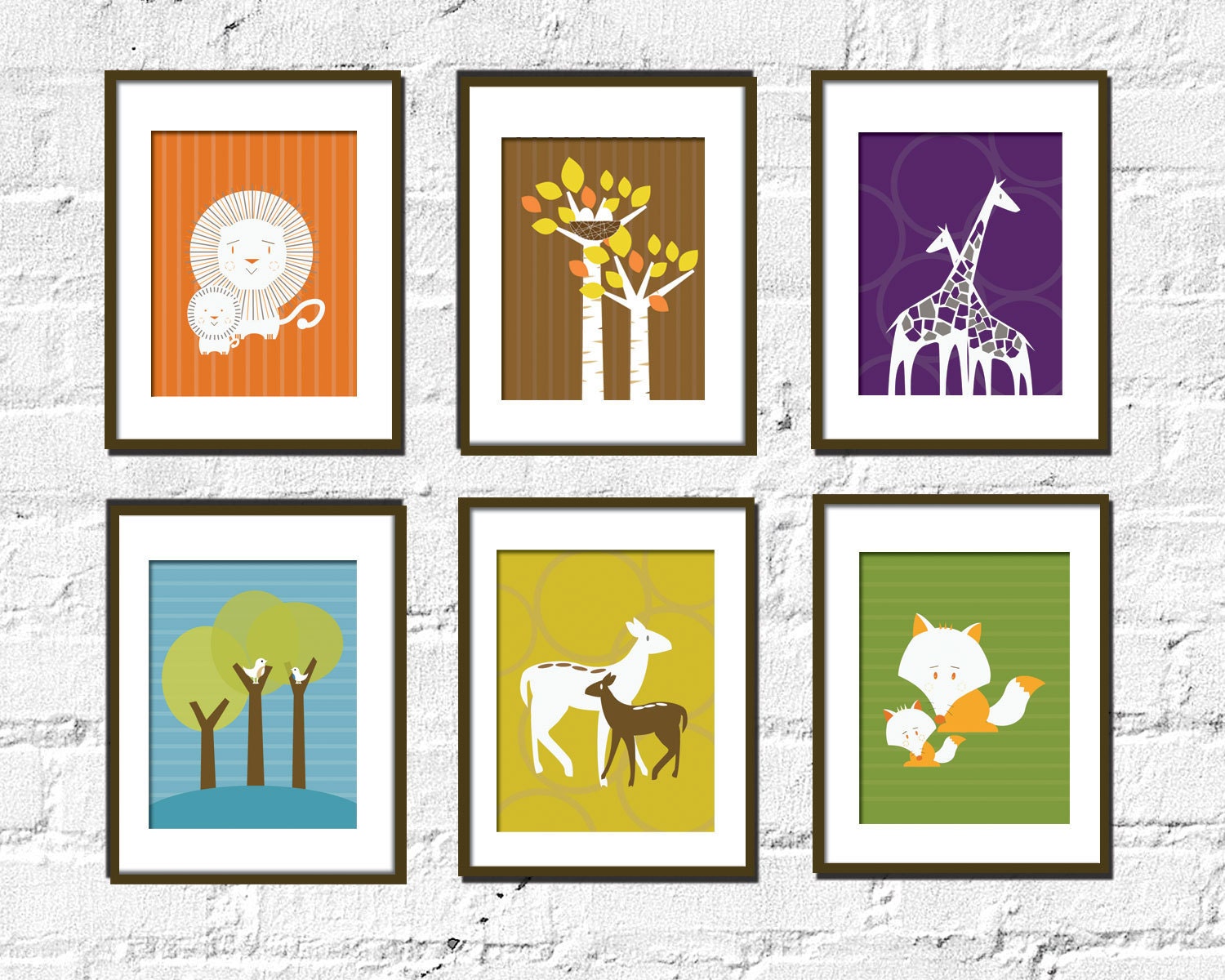 Modern Art for Child's room or Nursery - Set of Six-  5X7  -Forest Dwelling