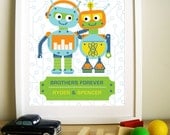 Modern Robot Artwork for Children, Brothers Forever, 11X14, Other Sizes