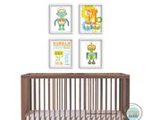 Robot Artwork Birth Announcement Print set, Set of 4,  Robot Details, 8x10Inches, Nursery Decor, Playroom Artwork, Newborn gift