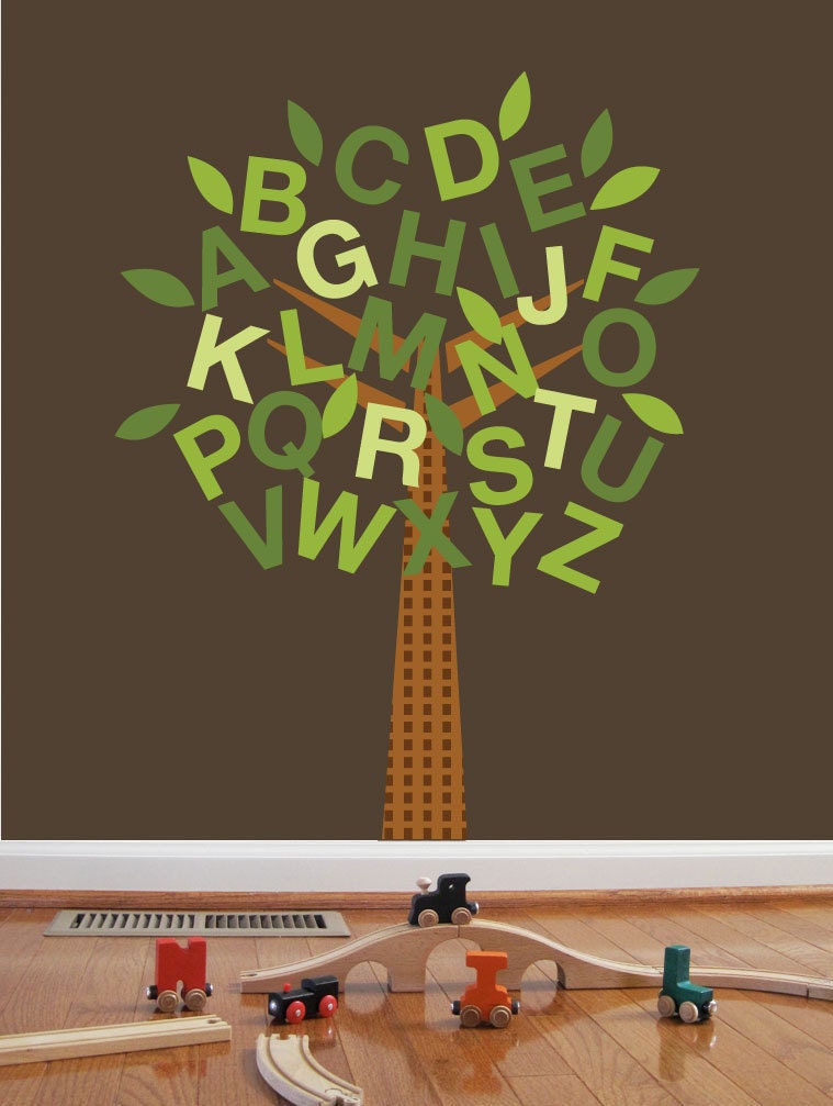 Tree Sticker for walls, ABC Tree, Custom color and sizes, Nursery Art, Wall Art, Tree Decal