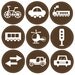 Reusable Wall Decals for Children, Transportation Icons, 7.5 Inches Round, Set of 9