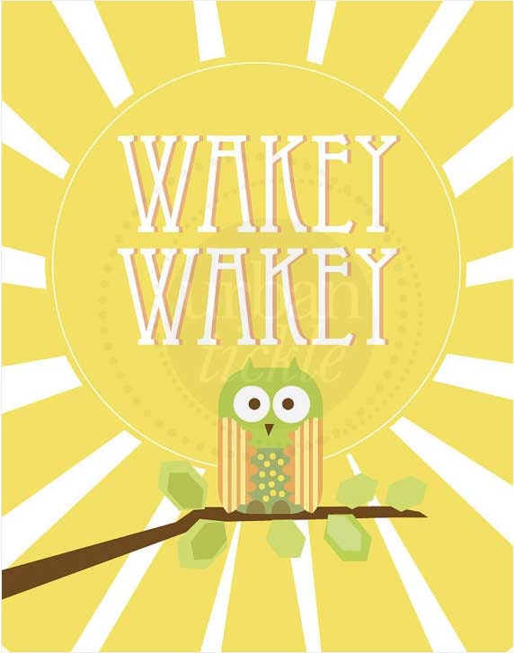 OWL Art for Kids Wall Print , Owl Art for Nursery - 8x10 Set of 2 - Night and Wakey