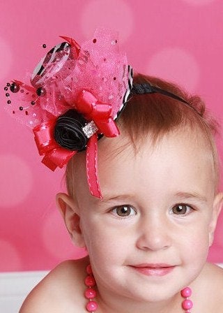 Tops for Zebra couture vintage inspired mini top hat with fabric rosette in zebra and raspberry hot pink