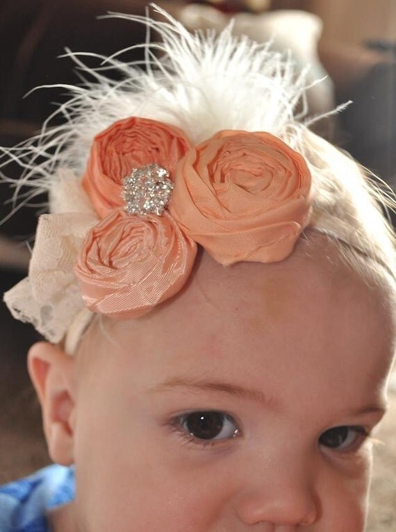 Peachy Kein couture vintage inspired fabric rosette headband for baby or girl
