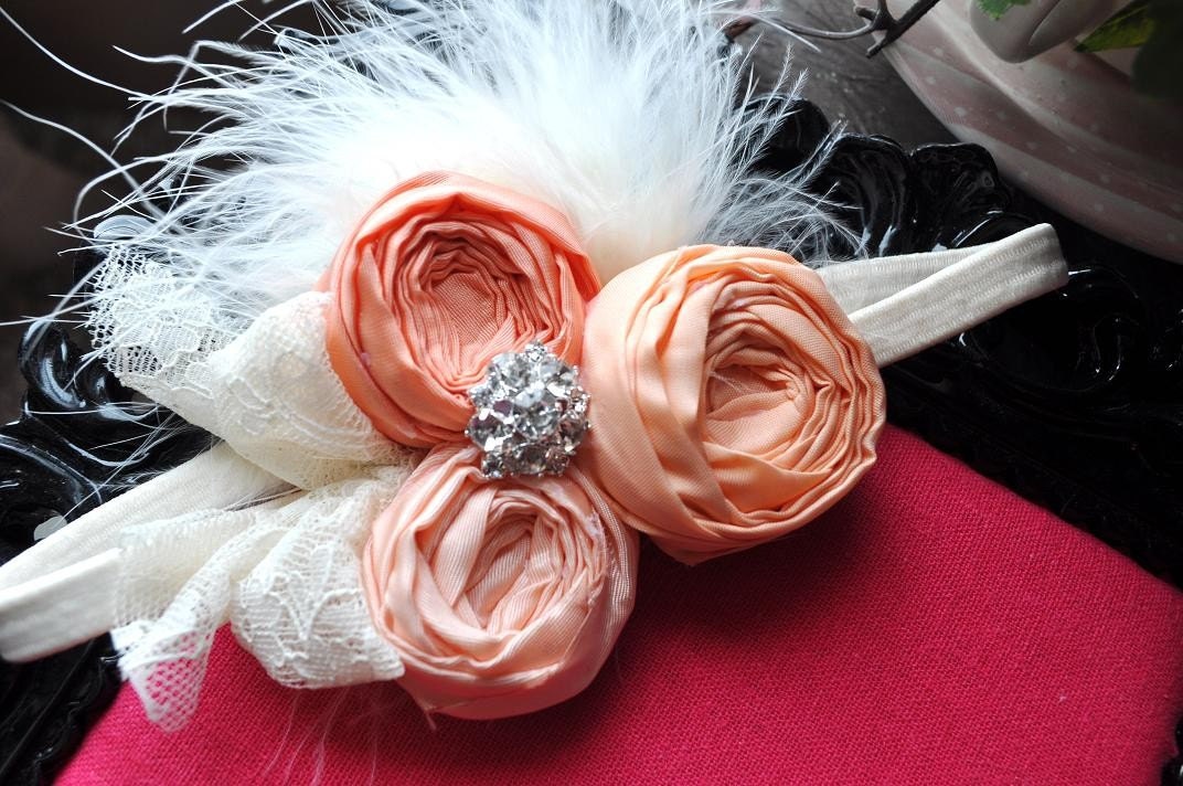 Peachy Kein couture vintage inspired fabric rosette headband for baby or girl