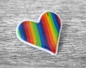 Striped Rainbow Heart Polymer Clay Brooch 4cm
