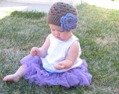 Brown Beanie Hat with Purple Flower Crochet - Baby Toddler Children - Sizes Available